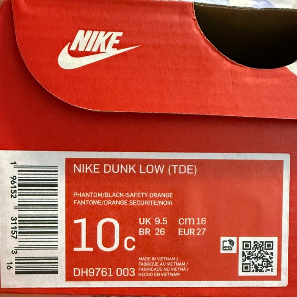 Nike Dunk low Phantom/Black-Safety Orange toddler size 10 NWT - Picture 5 of 5